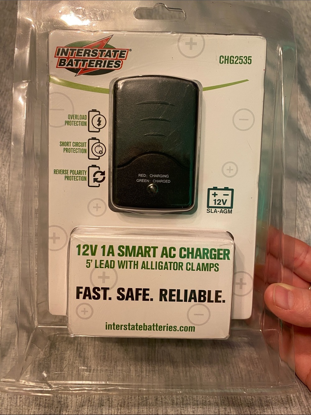 Interstate Batteries 12V 1A Smart AC Charger w/ Alligator Clamps Moto Boat Bike